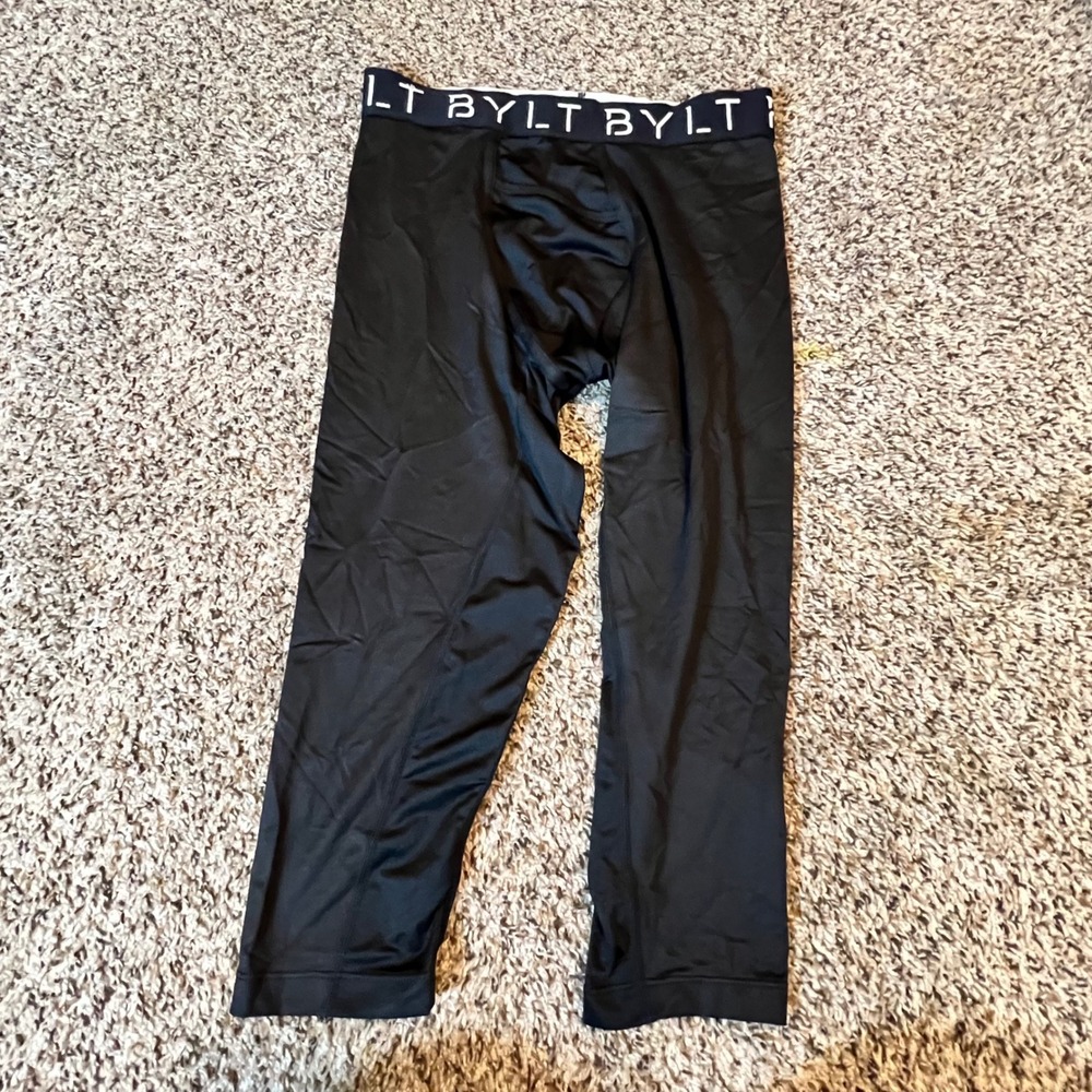BYLT Basics Mens 3/4 Flex Tight Black Compression Leggings Size Medium Pocket